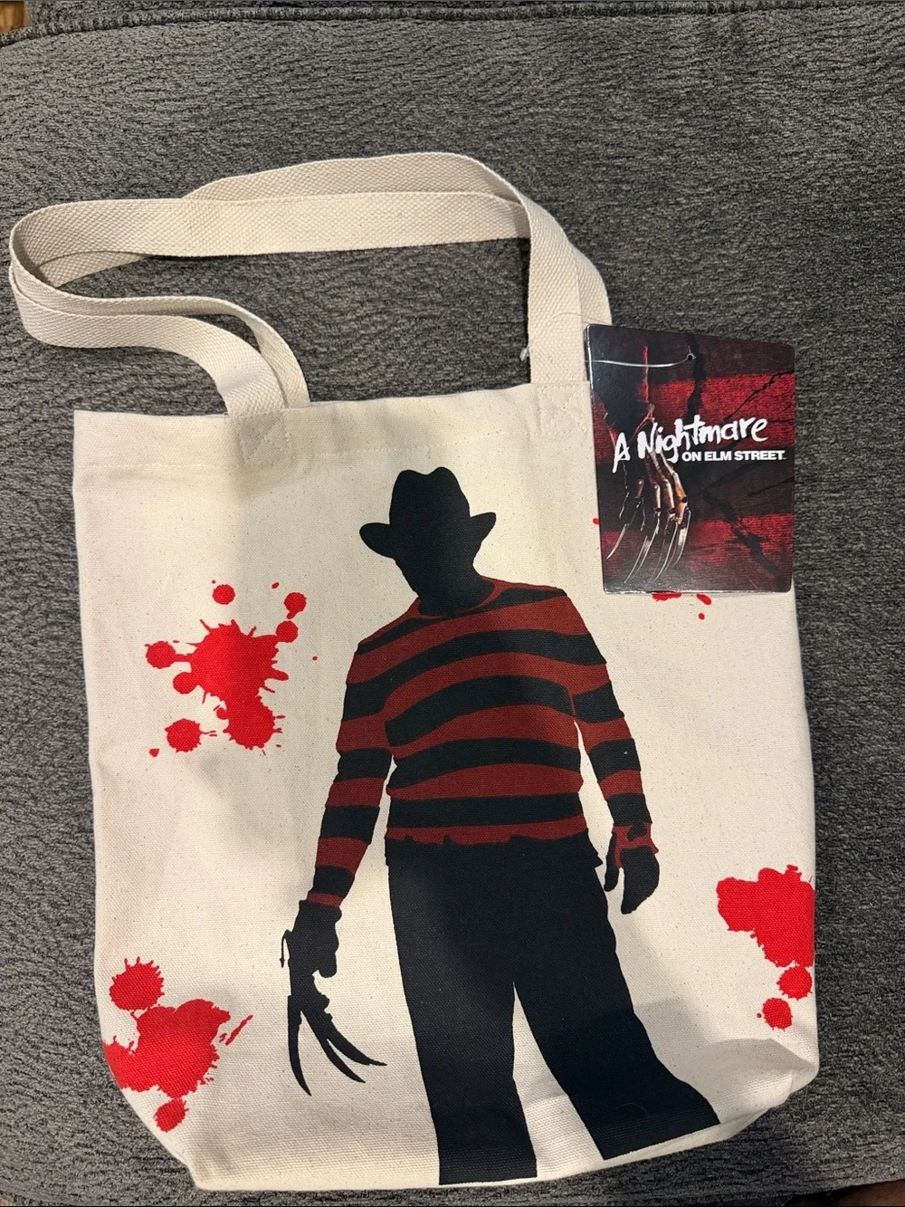 A Nightmare On Elm Street Canvas Tote Bag with Freddy Krueger Silhouette